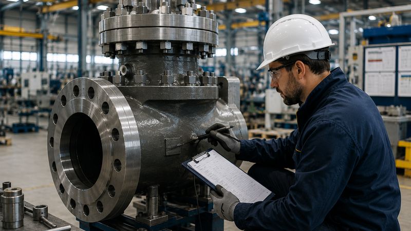 Vanne industrielle de grand diamètre contrôlée en atelier