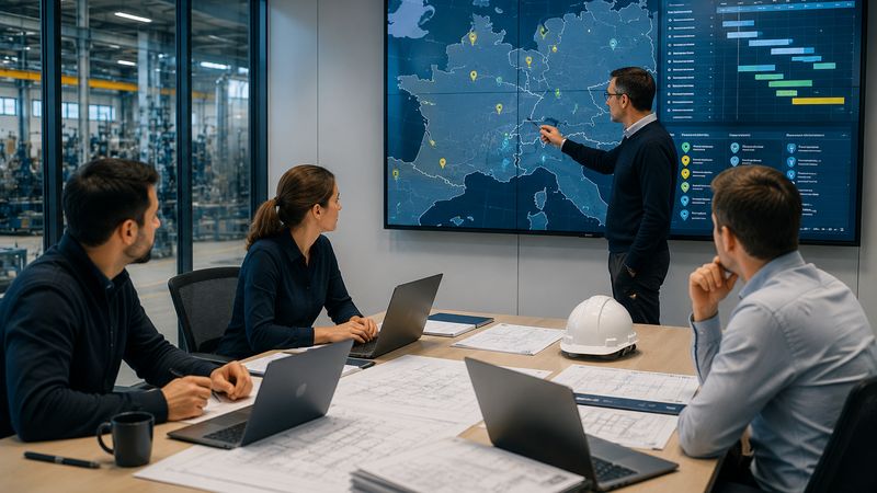 Salle de supervision affichant des tableaux de bord énergétiques
